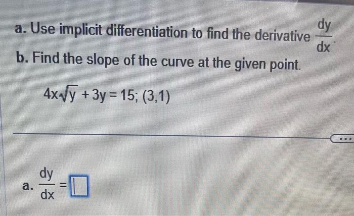 Solved a. Use implicit differentiation to find the | Chegg.com