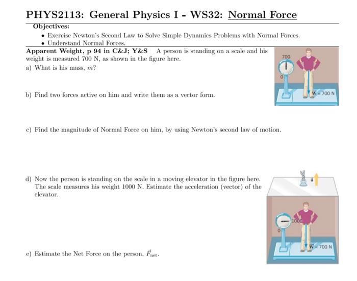 Solved PHYS2113: General Physics I - WS32: Normal Force | Chegg.com