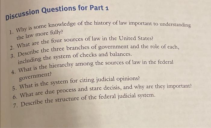 Solved the law more fully? Discussion Questions for Part 1 | Chegg.com