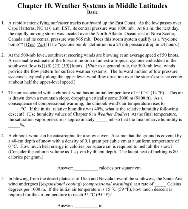 Meteorology Math Work Examples Solved Chapter 10. Weather Systems in Middle Latitudes Basic | Chegg.com