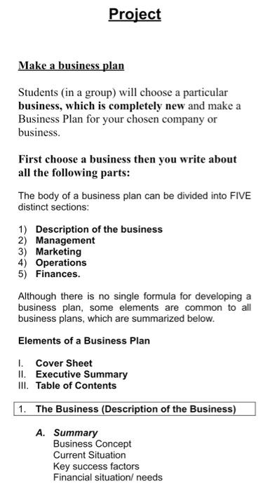 business plan project grade 11