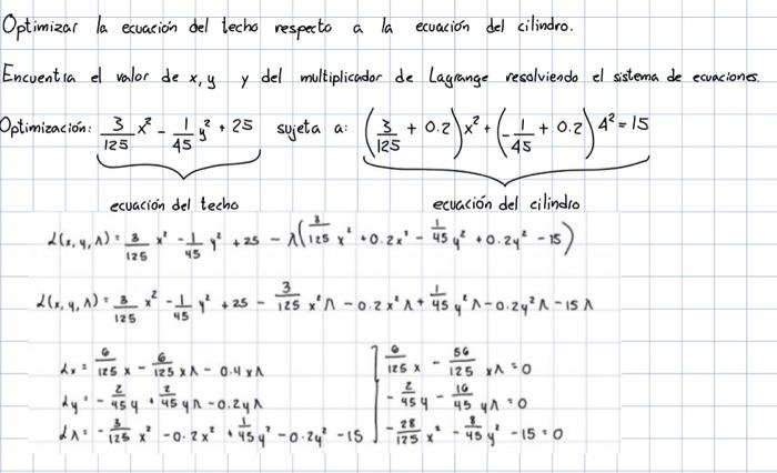 Optimización: \( \underbrace{\frac{3}{125} x^{2}-\frac{1}{45} y^{2}+25} \) sujeta a: \( \underbrace{\left(\frac{3}{125}+0.2\r