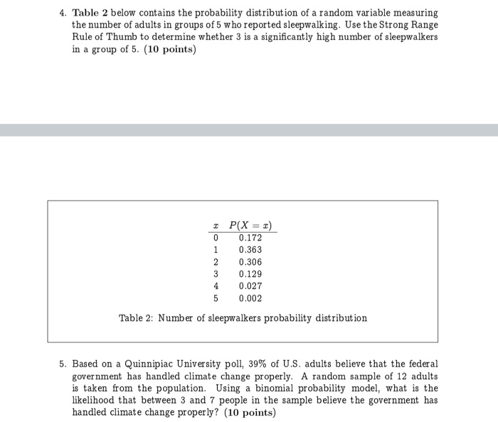 Solved 4. Table 2 below contains the probability | Chegg.com