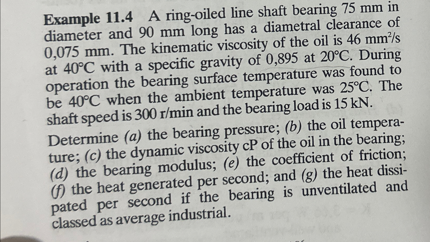 Example 11.4 ﻿A ring-oiled line shaft bearing 75mm | Chegg.com