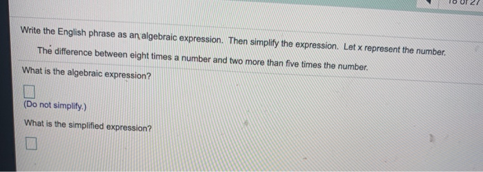 Solved 2. Write the English phrase as an algebraic | Chegg.com