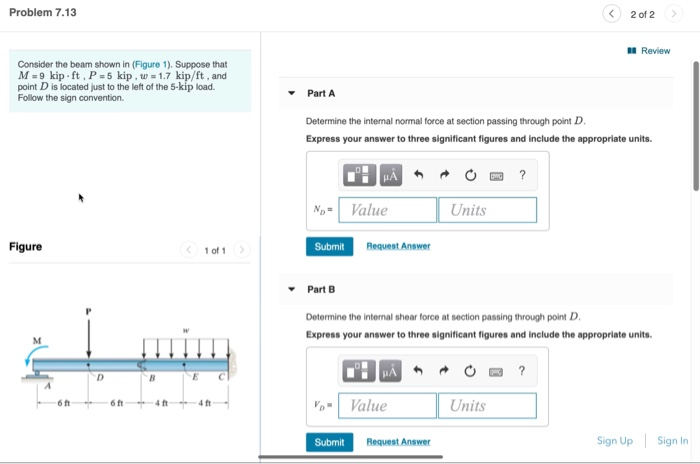 Solved Problem 7.13 2 of 2 un Review Consider the beam shown | Chegg.com