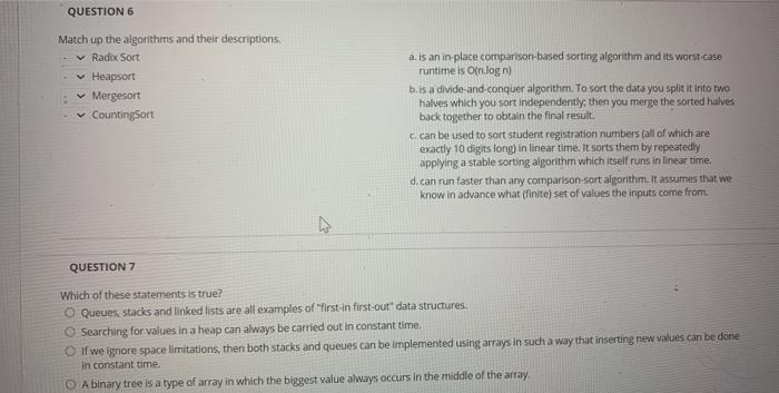 Solved QUESTION 6 Match up the algorithms and their | Chegg.com