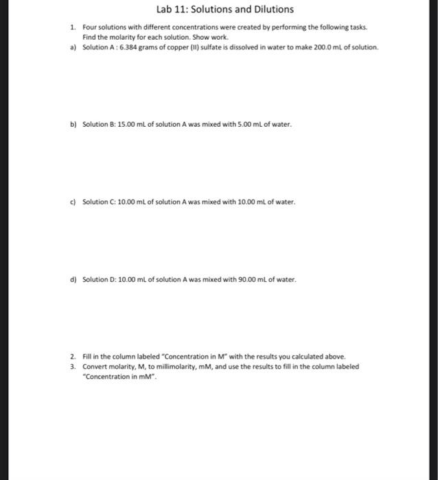 Solved Lab 11 Solutions and Dilutions 1. Four solutions