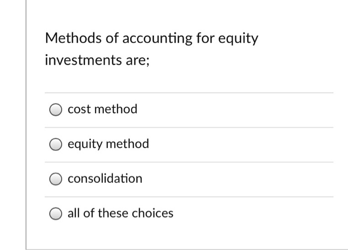 Solved Methods Of Accounting For Equity Investments Are; | Chegg.com