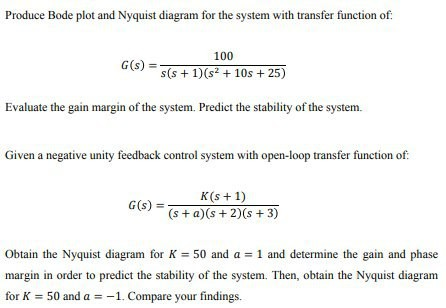 Solved Produce Bode plot and Nyquist diagram for the system | Chegg.com