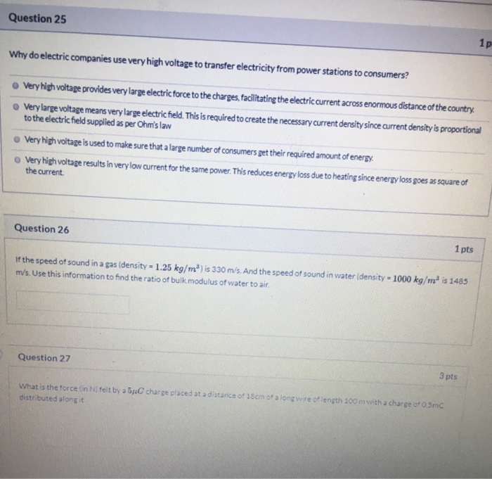 Solved Question 25 "Why do electric companies use very high