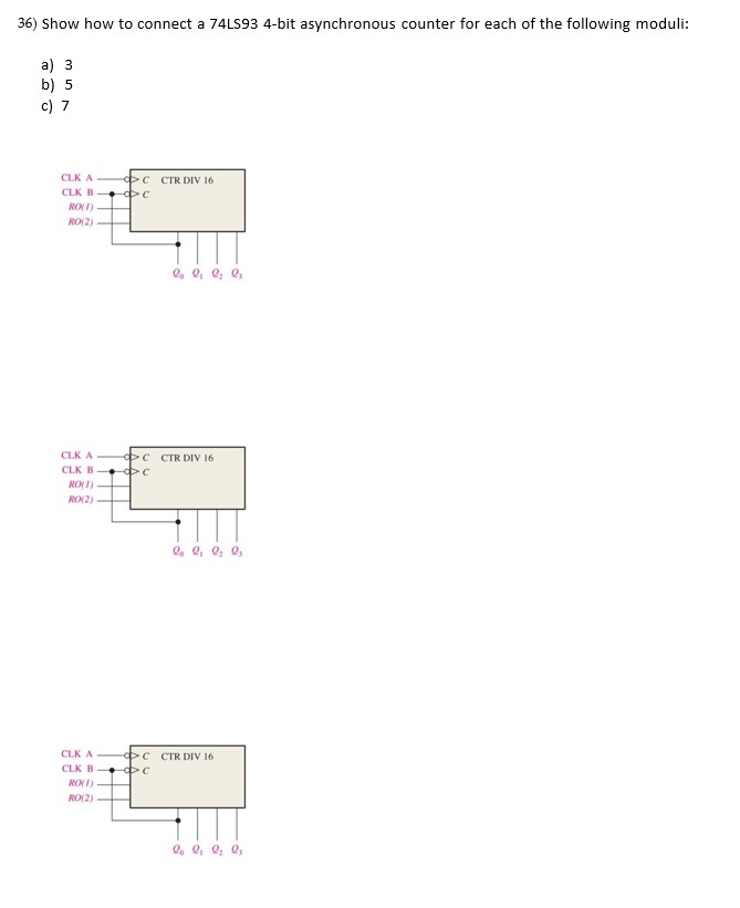 Solved 36) ﻿Show how to connect a 74LS93 4-bit asynchronous | Chegg.com