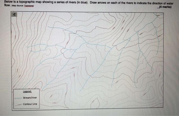 Solved Below is a topographic map showing a series of rivers | Chegg.com