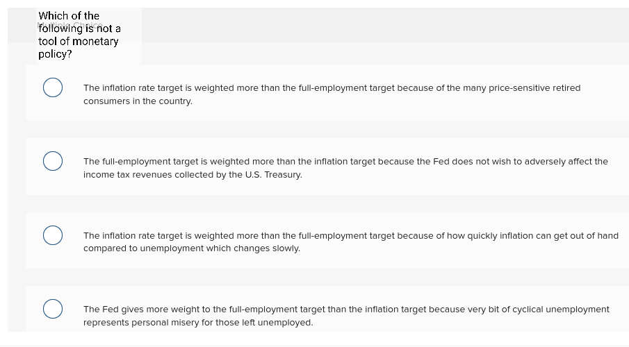 Solved Which of the following is not a tool of monetary | Chegg.com