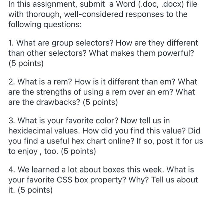 Solved In this assignment, submit a Word (.doc, .docx) file | Chegg.com
