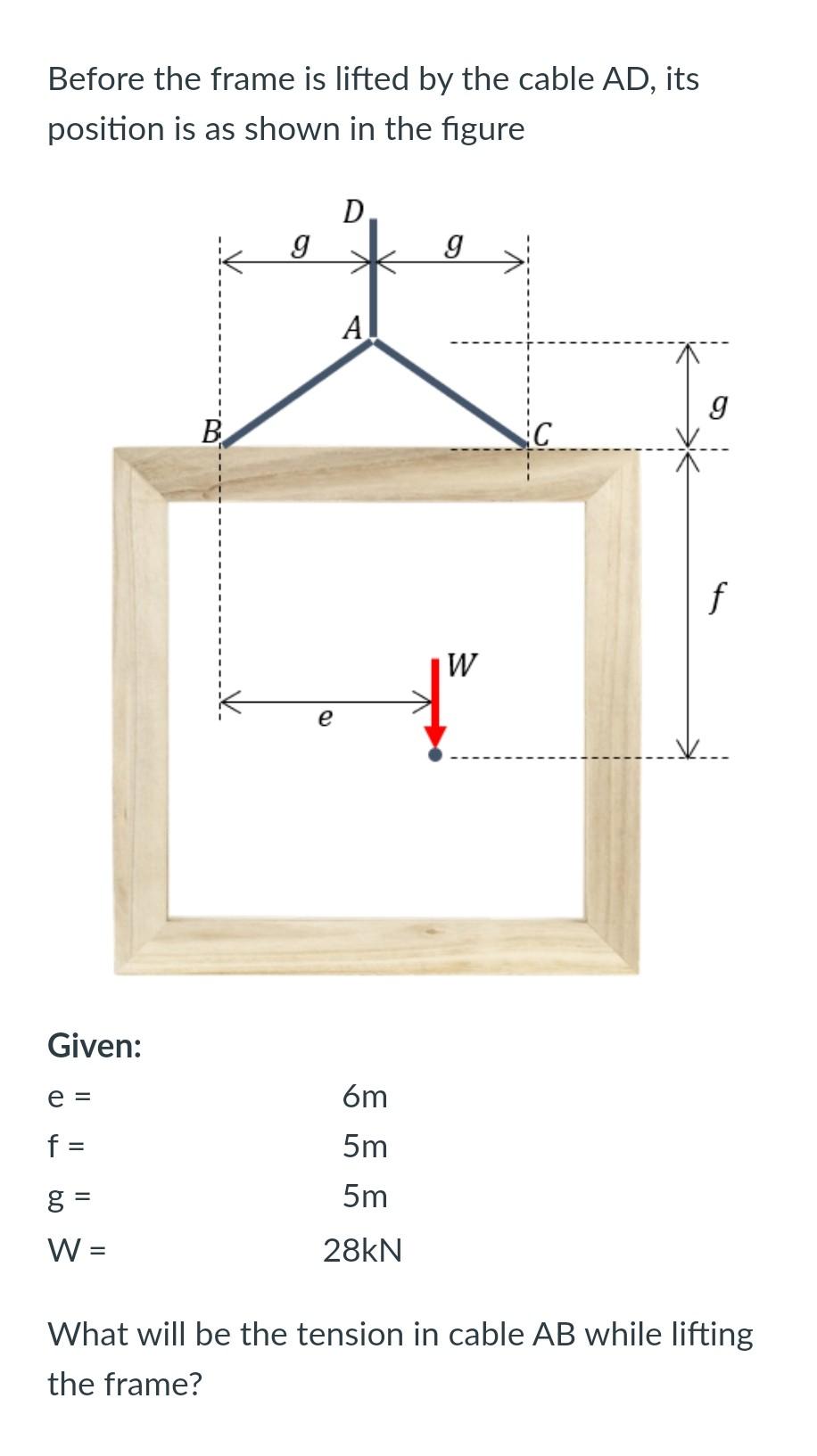 Solved Before the frame is lifted by the cable AD, its | Chegg.com