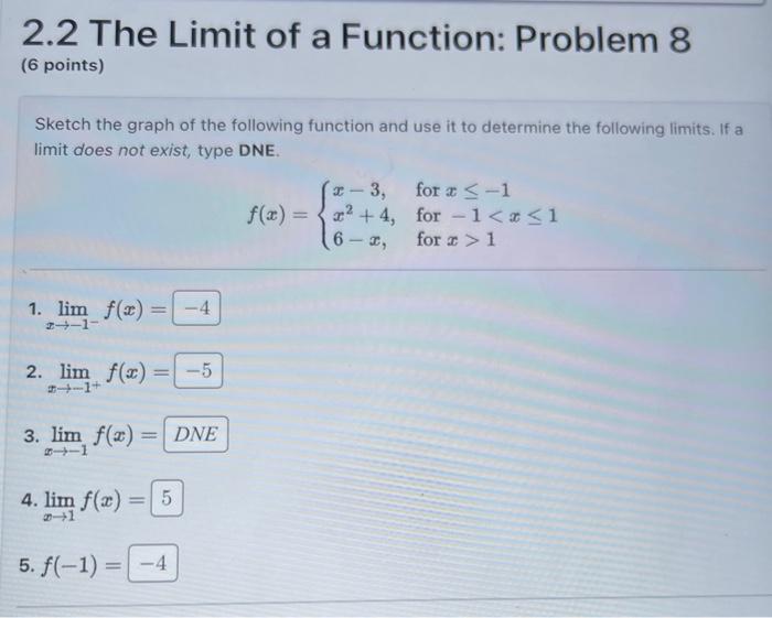 Solved 2.2 The Limit of a Function: Problem 8 (6 points) | Chegg.com