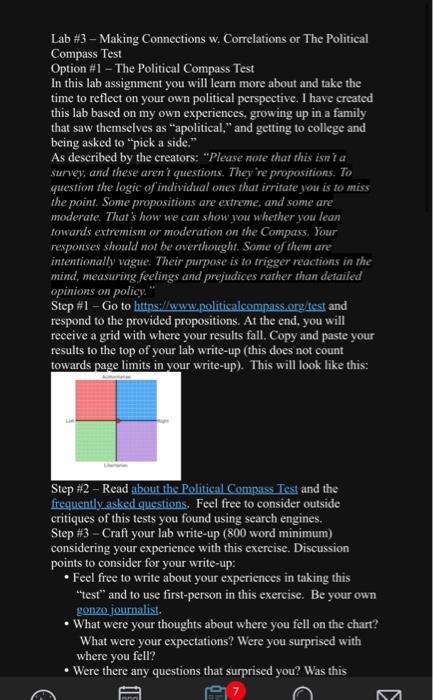 Lab \#3 - Making Connections w. Correlations or The | Chegg.com