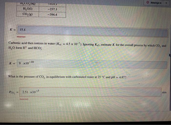 Solved Carbon dioxide dissolves in water to form carbonic