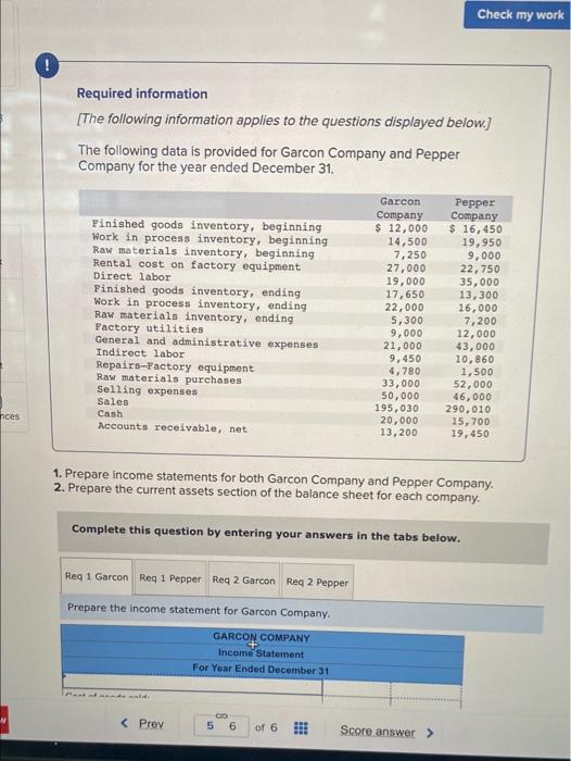 Solved Check my work Required information [The following | Chegg.com