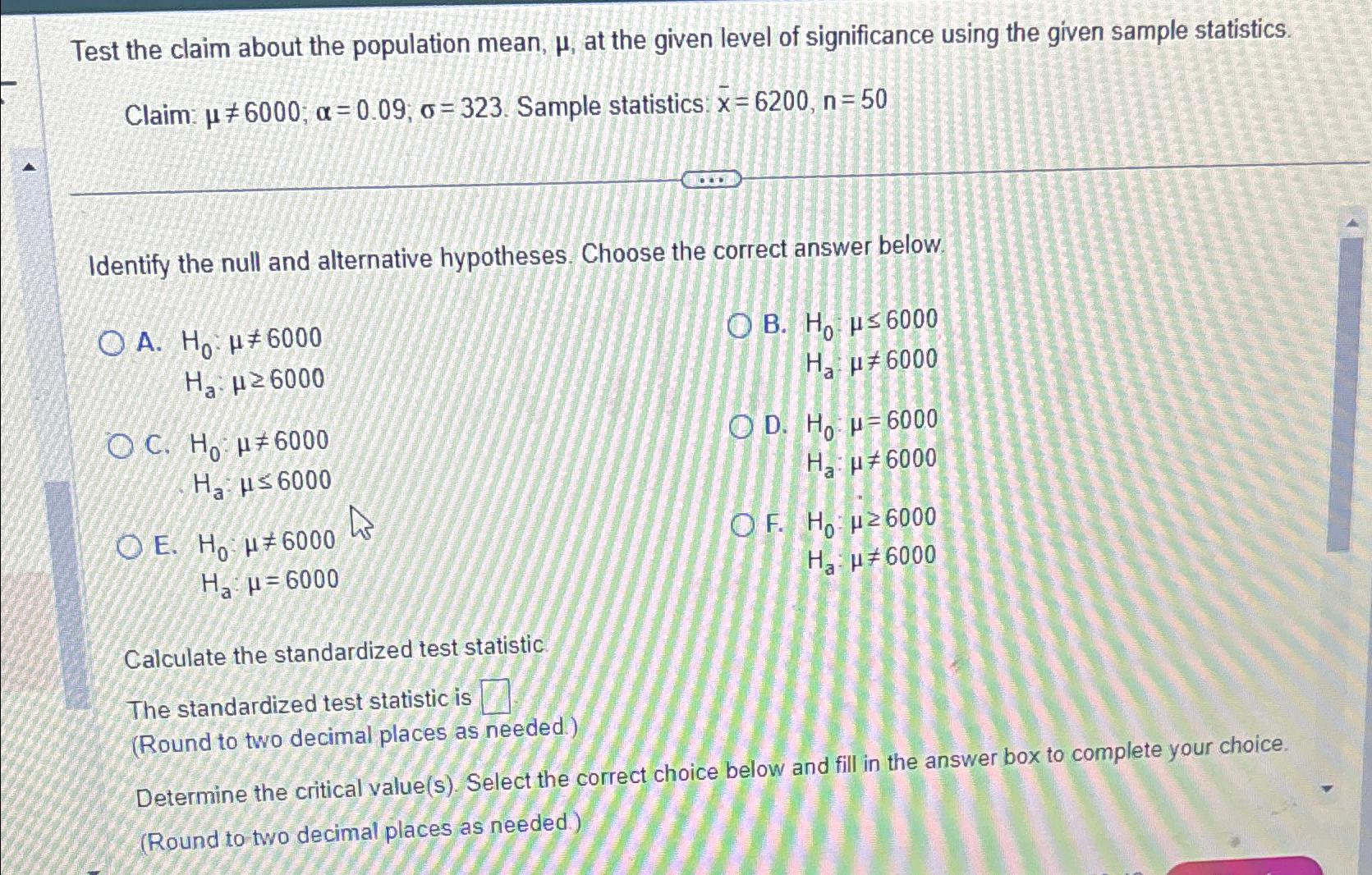 Solved Test the claim about the population mean, \\\\mu , at | Chegg.com