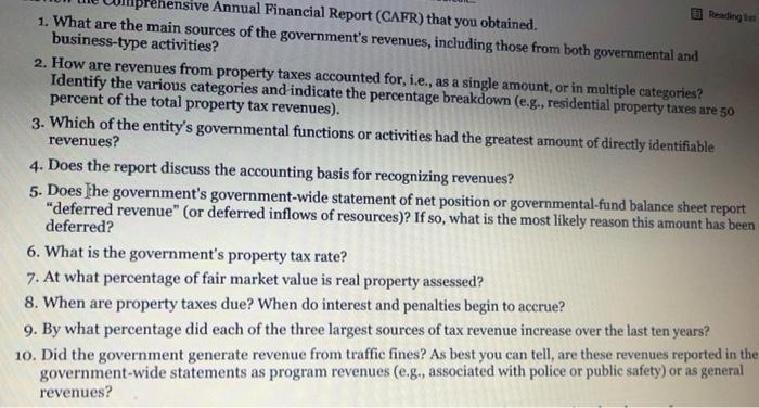 Solved rehensive Annual Financial Report (CAFR) that you | Chegg.com
