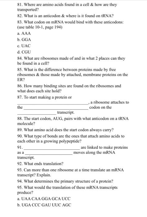 [solved]: 81. Where Are Amino Acids Found In A Cell & How