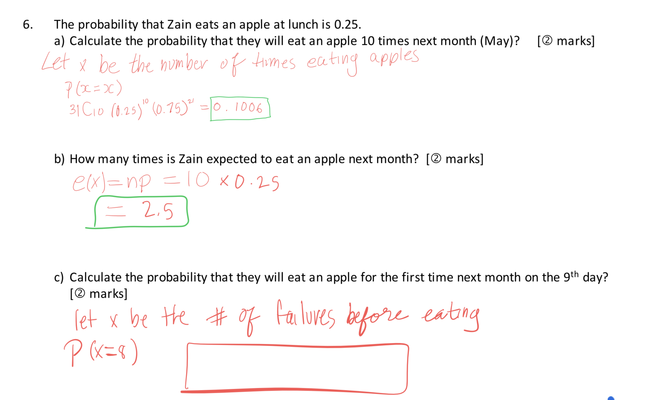 Solved The probability that Zain eats an apple at lunch is | Chegg.com