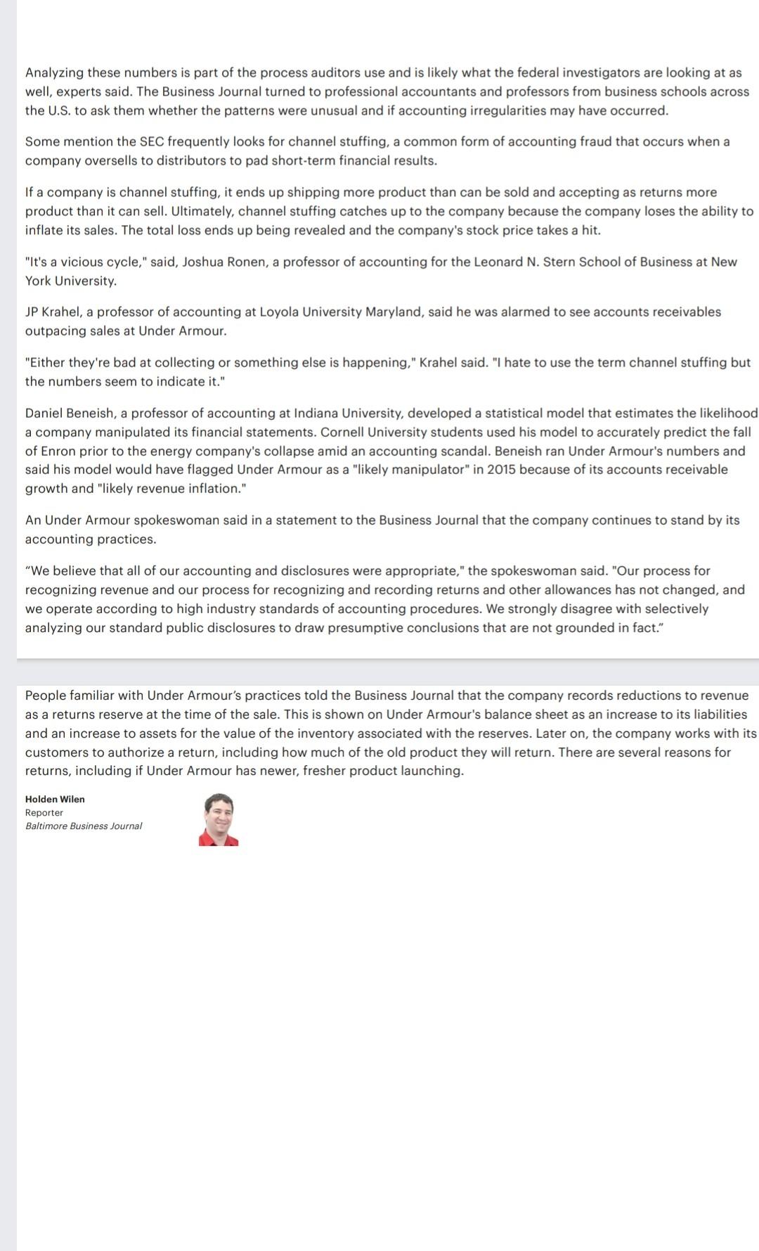 under armour auditors