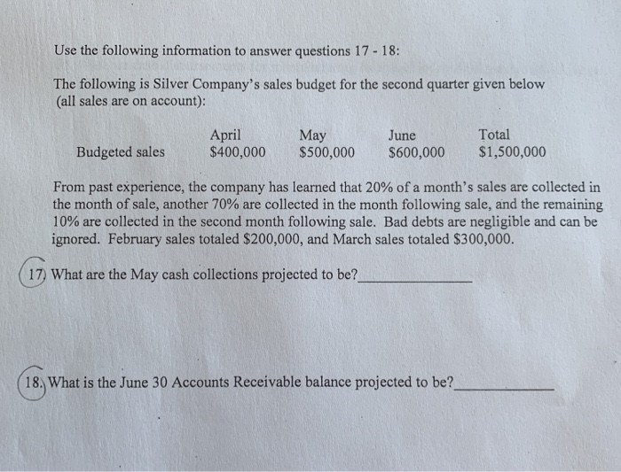 Solved Use the following information to answer questions 17 | Chegg.com
