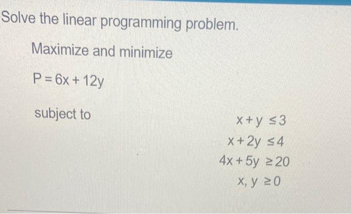 Solved Solve the linear programming problem. Maximize and | Chegg.com