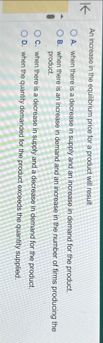 Solved An increase in the equilibrium price for a product | Chegg.com