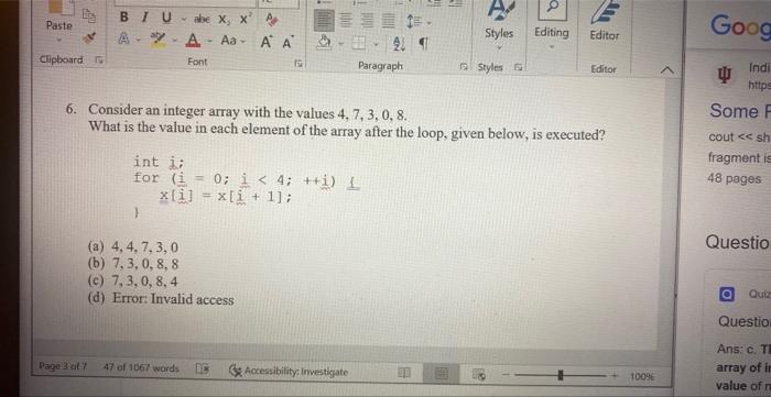 Solved 6. Consider an integer array with the values | Chegg.com