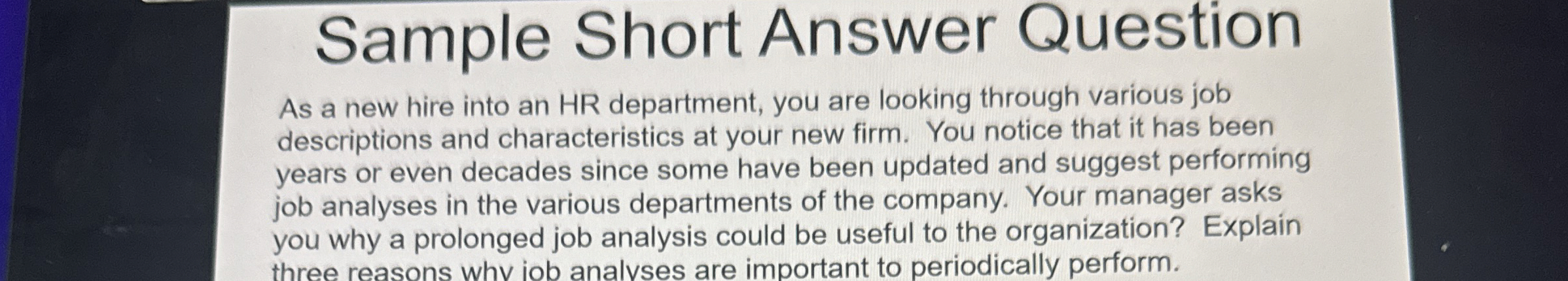 Solved Sample Short Answer QuestionAs a new hire into an HR | Chegg.com