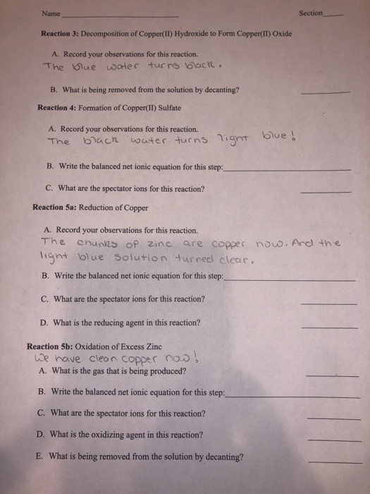 Name Section Reaction 3 of Copper(II)