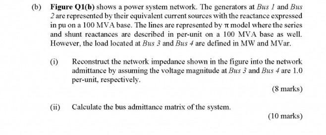 Solved (b) Figure Q1(b) shows a power system network. The | Chegg.com