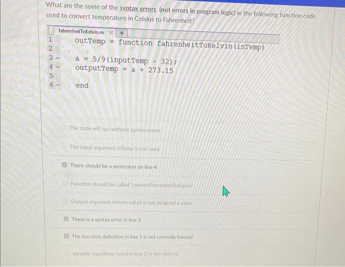 Solved What are the some of the syntax errors (not errors in | Chegg.com