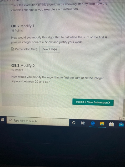 Solved at 7:42 PM Q8 Algorithm 40 Points The following | Chegg.com