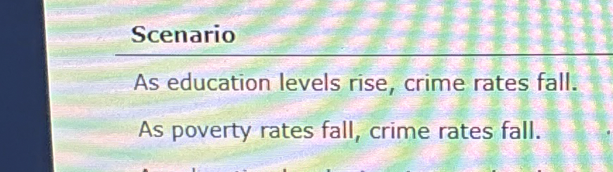 Solved ScenarioAs education levels rise, crime rates fall. | Chegg.com