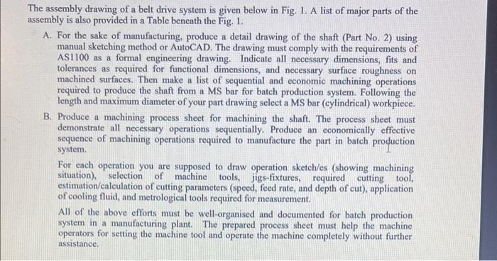 The assembly drawing of a belt drive system is given | Chegg.com