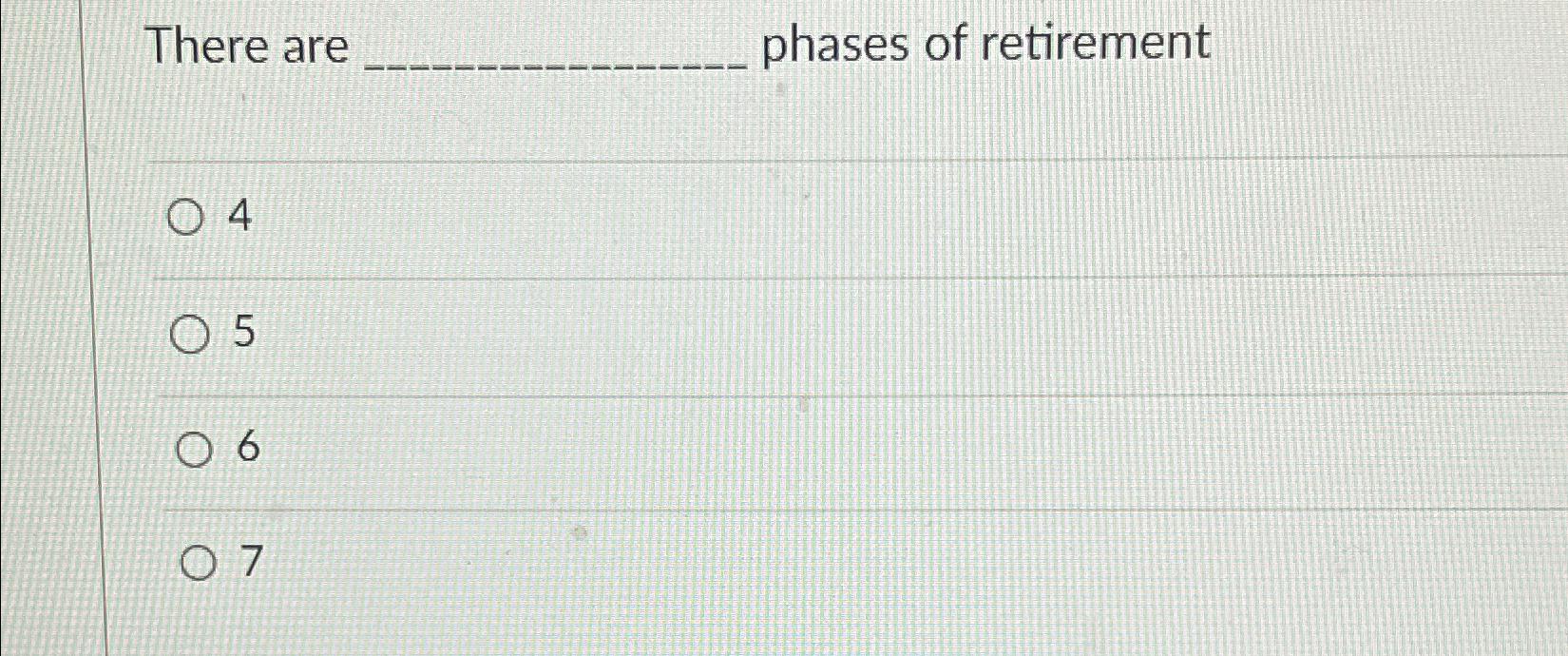 Solved There Are Phases Of Retirement4567 | Chegg.com