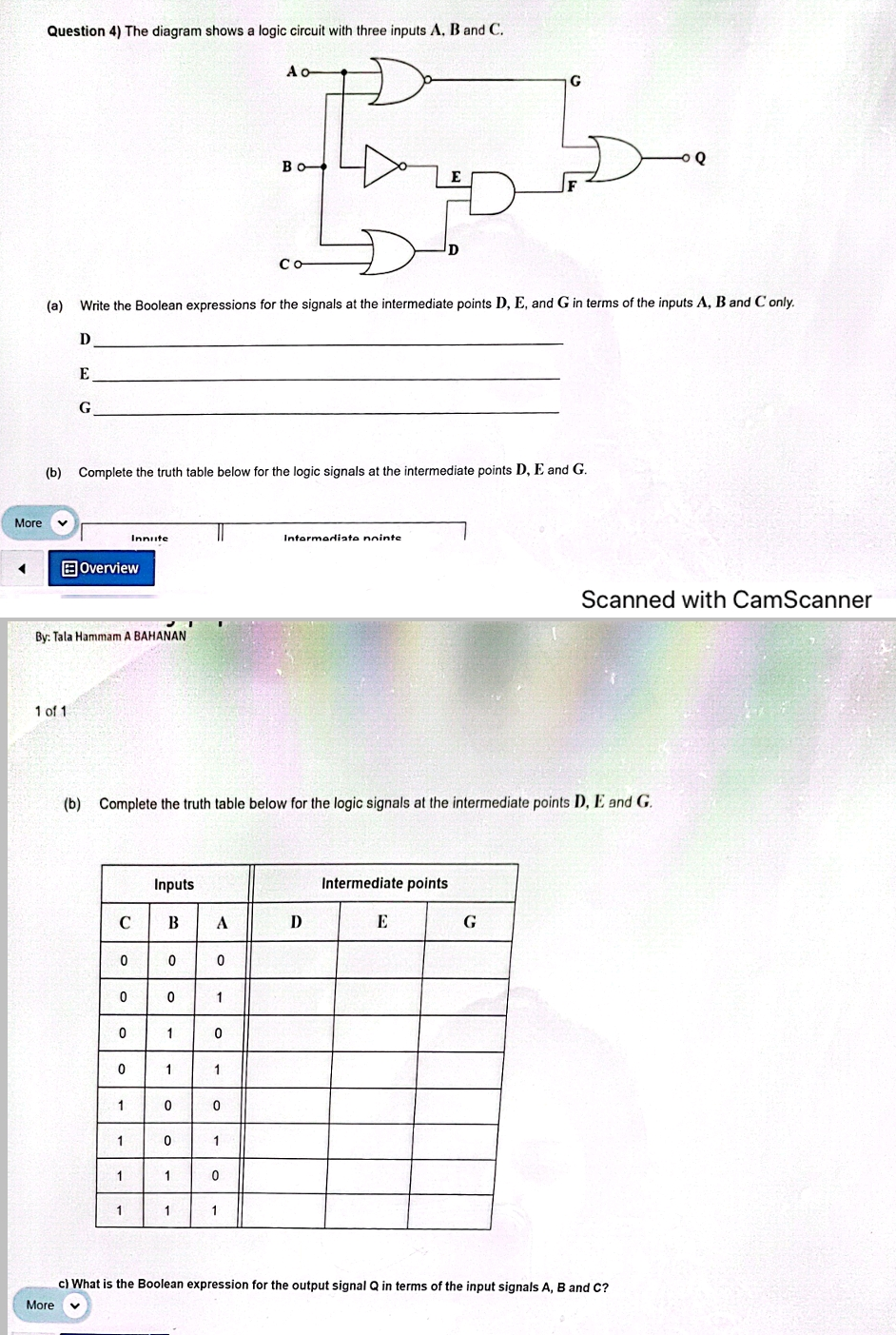 Solved Question 4) The Diagram Shows A Logic Circuit With | Chegg.com