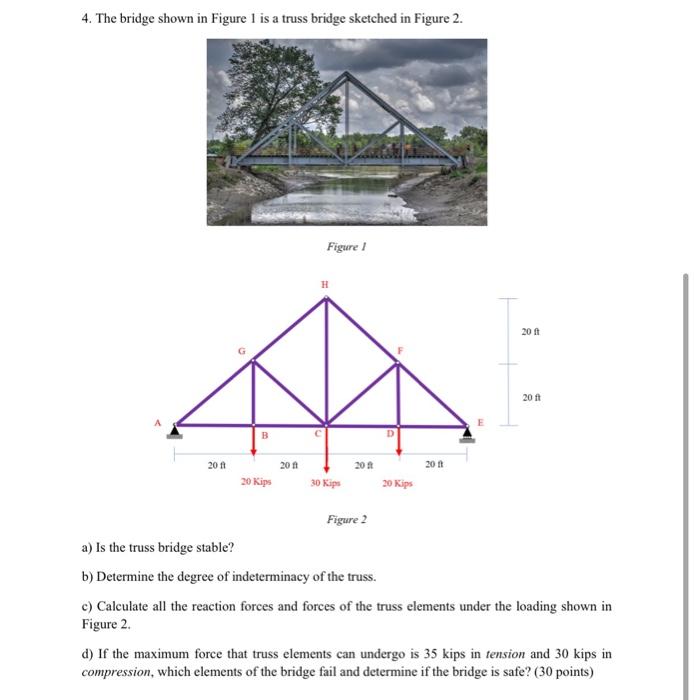 Solved 4. The bridge shown in Figure 1 is a truss bridge | Chegg.com