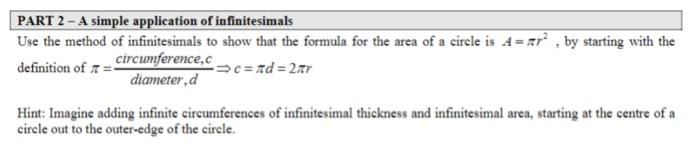 Solved PART 2 - A simple application of infinitesimals Use | Chegg.com