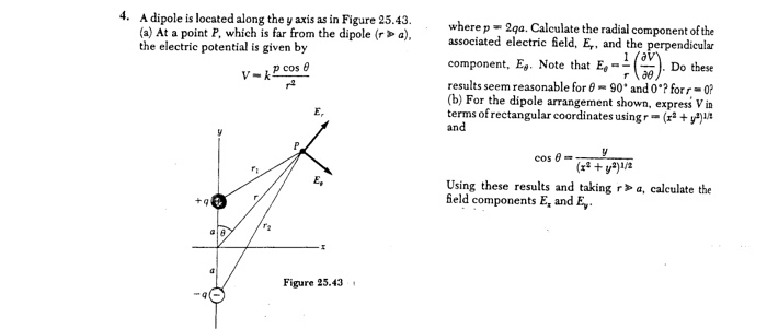 Solved 4. A dipole is located along the y axis as in Figure | Chegg.com