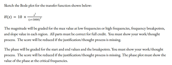Solved Sketch the Bode plot for the transfer function shown | Chegg.com