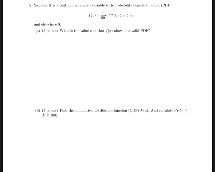 Solved 2 Suppose X Is A Continuous Random Variable With 3050