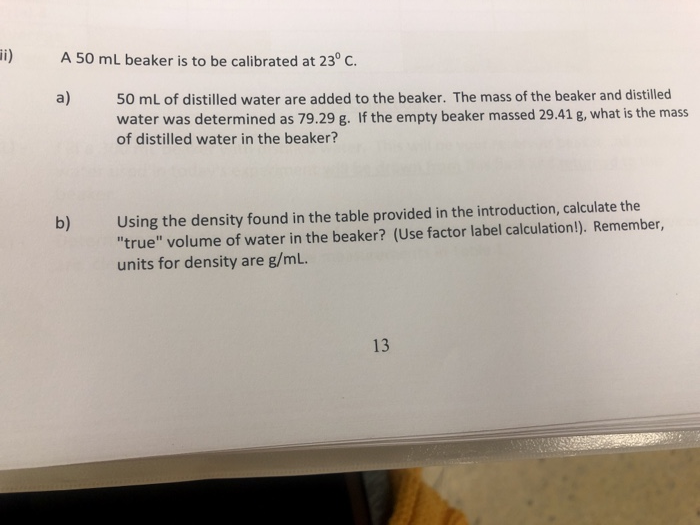 Solved i) A 50 mL beaker is to be calibrated at 23° C. 50 mL | Chegg.com