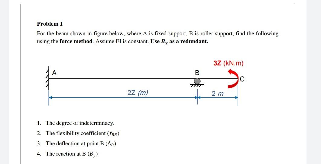 Solved Problem 1 For the beam shown in figure below, where A | Chegg.com