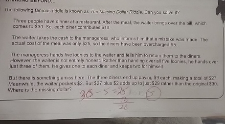 Missing Pound Riddle The following famous riddle is known as The Missing | Chegg.com